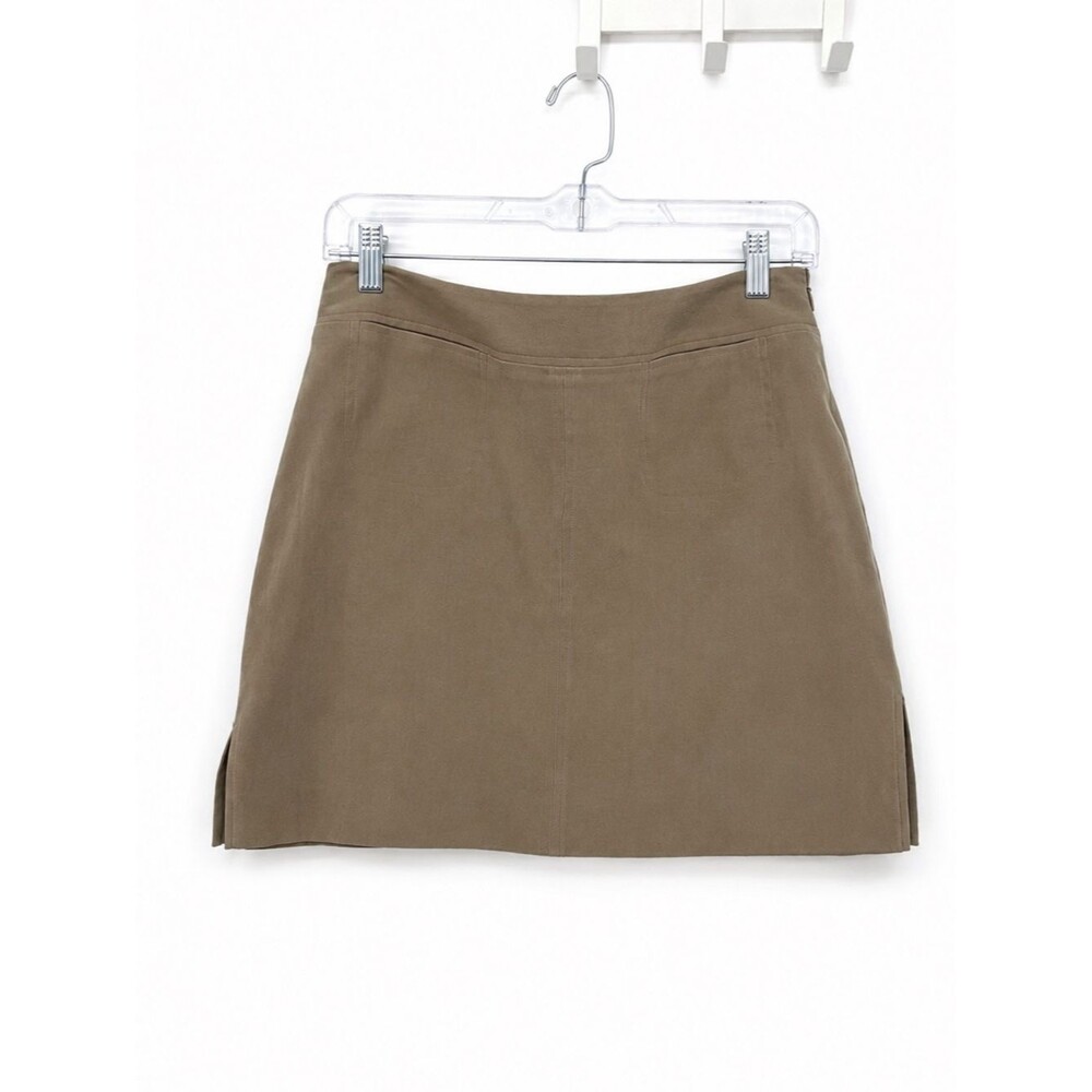 Express Stretch Taupe Mini Skirt Side Slits Y2k Size 7/8 Preppy